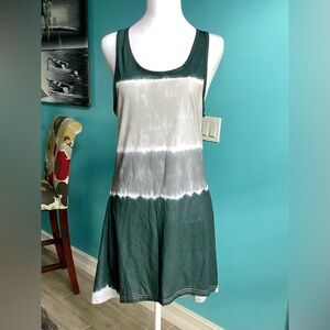 Green and grey Tie-Dye Sleeveless Dress